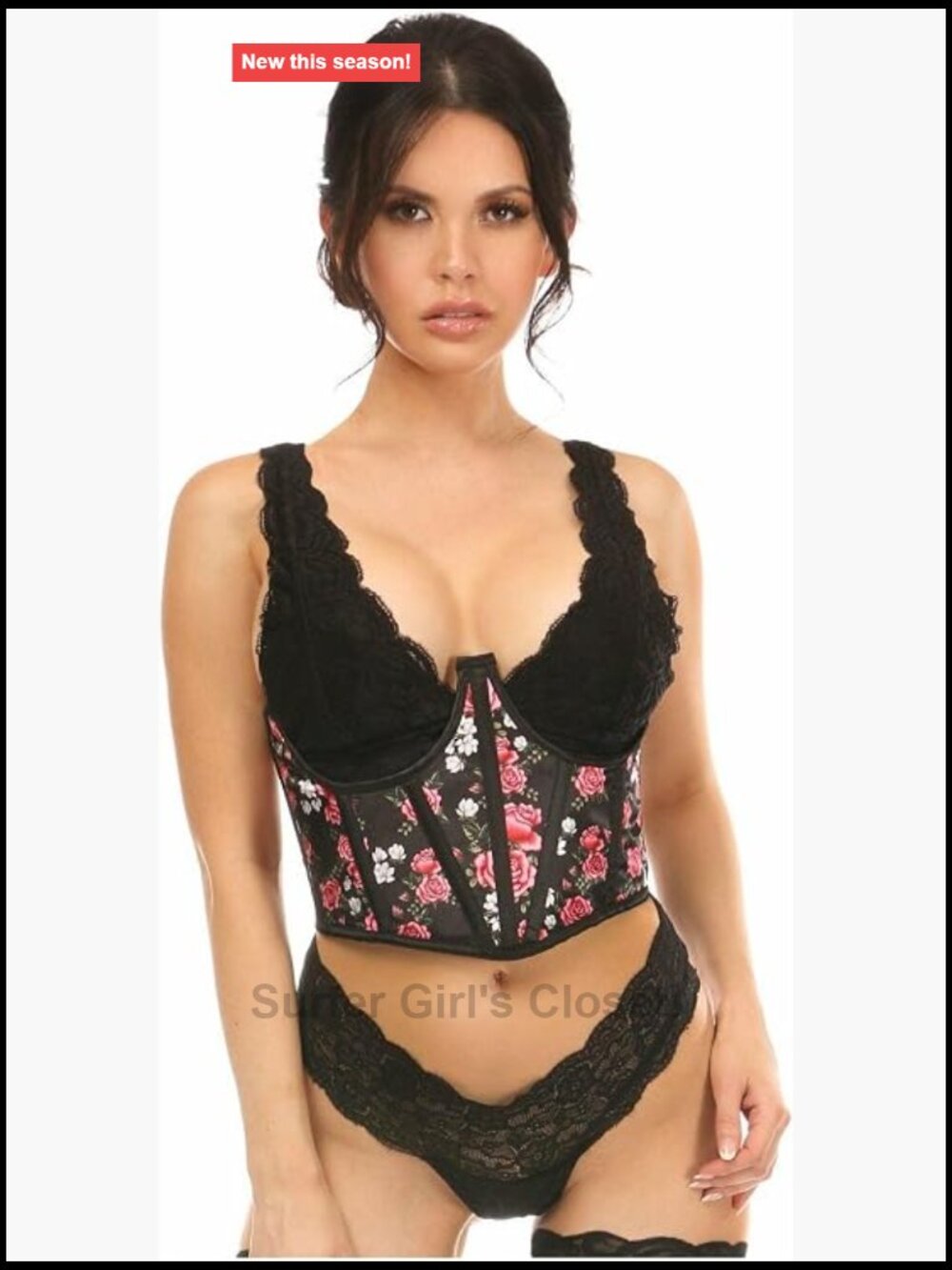 Floral Satin Open Cup Waist Cincher Corset Lace-Up Back